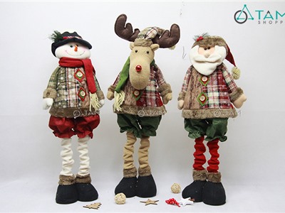 Mô hình Noel vải nhồi bông Vintage 2 nút chân co rút X-VNHB-14